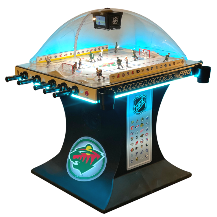 Super-Chexx-PRO-Bubble-Hockey-NHL-MN-Wild-vs-Chicago-Blackhawks-LED-Lights-Skated-on-Ice-cupholders-ice-Main1.png